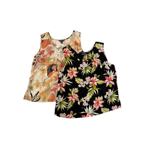 What if....?  Silk Sleeveless Tops Lot of 2 Floral Tropical Fairy Vintage Size M - Picture 1 of 11